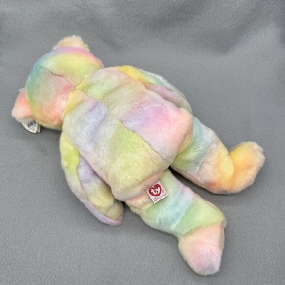 Vintage TY Beanie Buddies Peace Bear Tie Dye Pastel 1999 Embroidered Emblem 14" - Picture 3 of 9